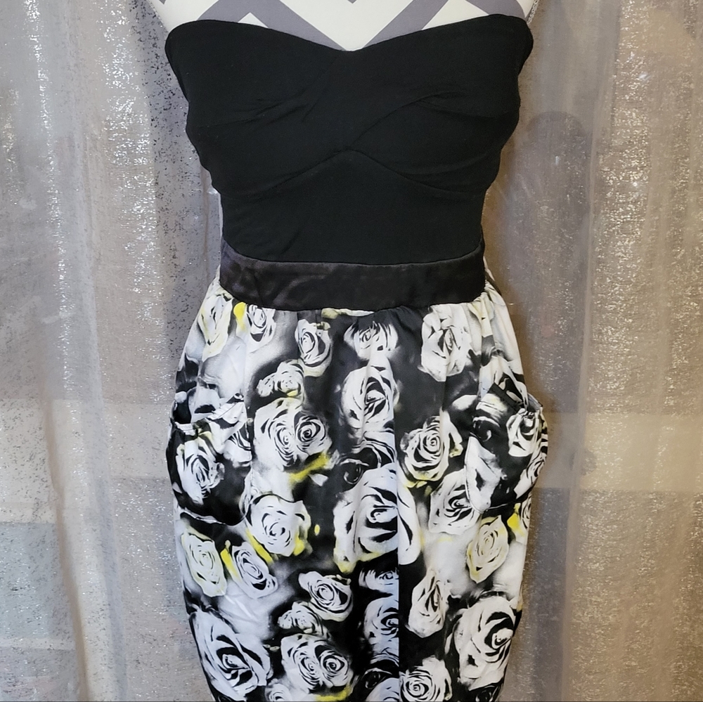 Strapless Floral Mini Dress with Pockets